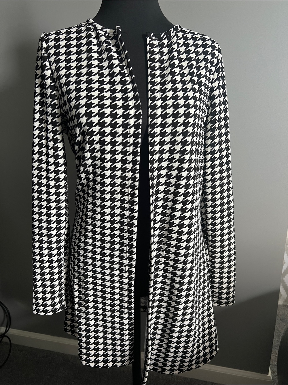 Black & White Houndstooth Longline Jacket